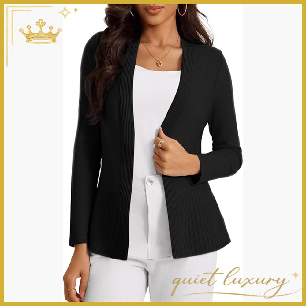 Long Sleeve Rib Knit Open Front Cardigan Sweater Regular Fit